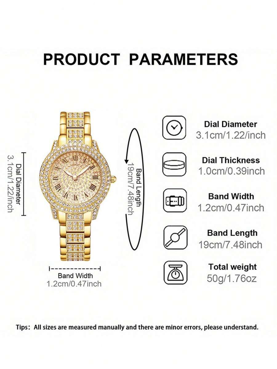 Set cadou cu 5 ceasuri de damă, brățară din oțel roman auriu + set de inele pătrate, purtare zilnică casual și versatilă, potrivită ca și cadou de sărbători pentru femei - imagine 2