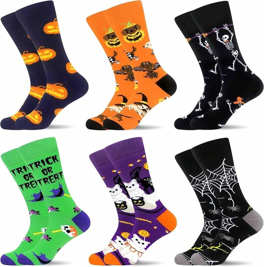 Men's Funny Novelty Crazy Pattern Dress Socks For Gifts - Orange/Red/Green/Multicolor Halloween-6m - View 1