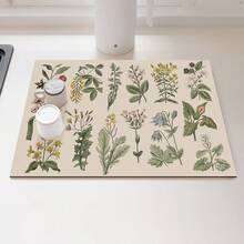 1 pieza Felpudo de secado de platos con estampado de hierbas, almohadilla absorbente para encimera de cocina, felpudo de goteo para tocador de baño, felpudo de drenaje de agua de silicona suave para grifos, posavasos de tocador, felpudo antisalpicaduras de inodoro, accesorios de cocina y baño - Multicolor - Ver 18