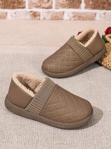 Botas de nieve para mujer, parte superior de punto de unicolor, baja, fondo suave y cómodo, botas de nieve casuales para uso diario, interiores, ligeras y de fácil puesta