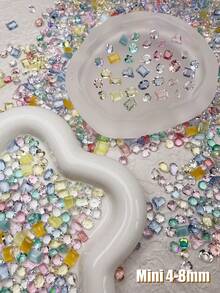 30/50/100颗混合彩色尖底水钻，仙女珠宝盒，奢华美甲水钻装饰，闪亮水晶不对称美甲钉，适合春夏美甲