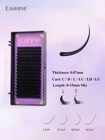  Lashine 16 Rows Faux Mink Lashes, 0.07mm Single Lash, C, D, L, LC, LD, LU Curl, Natural Mink-Like, Russian Volume Style, Makeup False Eyelashes