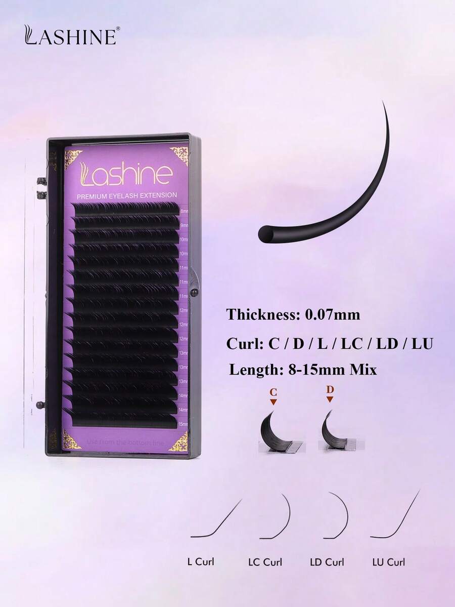 Lashine 16 Rows Faux Mink Eyelashes Extension 0.07mm Individual Lashes C D L LC LD LU Curl Natural Faux Mink Russian Volume Makeup Lashes Supplies - Black - View 1