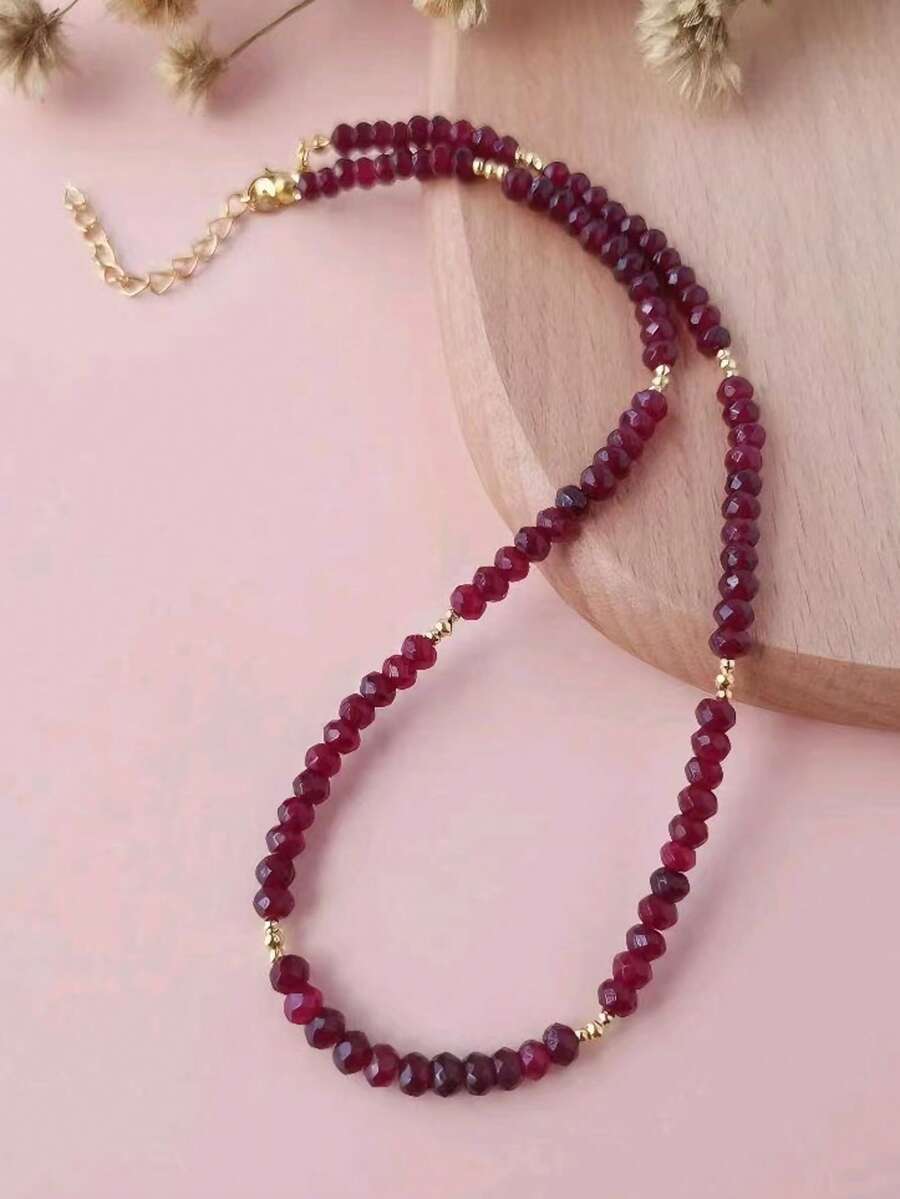 1 件女士天然石榴石项链 - 金色优雅珠宝，深红色宝石珠适合日常佩戴和送礼，增强自信和魅力，迷人的项链搭配精致的珠子设计 - 天然石榴石 - 查看 1