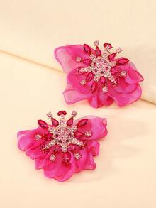 1 Pair Women's Sparkling Colorful Rhinestone Fabric Flower Large Stud Earrings Fashion Exaggerated Statement Jewelry For Party Prom