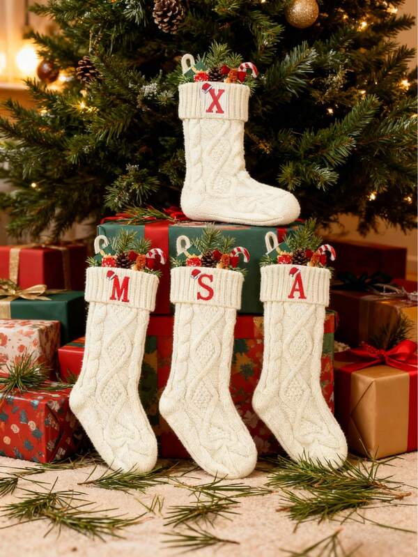 1 Stück 45 cm Weihnachtsstrumpf, großer Zopfstrick Strumpf, perfekt für Kamin Dekorationen, Feiertags-Party Dekorationen, Weihnachts-Party Dekorationen, Heim Kamin Dekoration, Raumdekoration oder Weihnachtsgeschenke. Personalisierte Weihnachtsstrümpfe mit Initialen, Weihnachtsdekoration Zuhause, Weihnachtsgeschenke, Weihnachtsdekoration