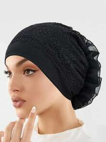 1 chiếc băng đô cài tóc viền ren kiểu Âu & Mỹ, mũ turban trang trí thanh lịch, mũ ngủ đa năng thời trang che búi tóc. - Nhiều màu - Xem 7