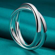 Pulsera de brazalete con doble anillo plateado de plata de ley 925 para mujer, joyería de moda para boda y compromiso