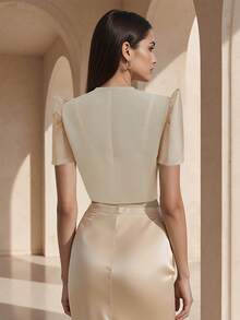 Amyenjoylife 现代菲律宾风情上衣，蝴蝶袖菲律宾风情上衣，夏季气质优雅泡泡袖短袖开衫上衣，菲律宾风情披肩 - 杏色 - 查看 2