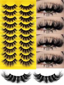 10 Pairs Of Fake Eyelashes, Artificial Fluffy Eyelashes, Natural Daily Appearance Features, Hand Soft Eyelashes, Reusable 10 Pairs Of Different Cross Rolled Eyelashes, CD20 - 黑色 - 查看 1