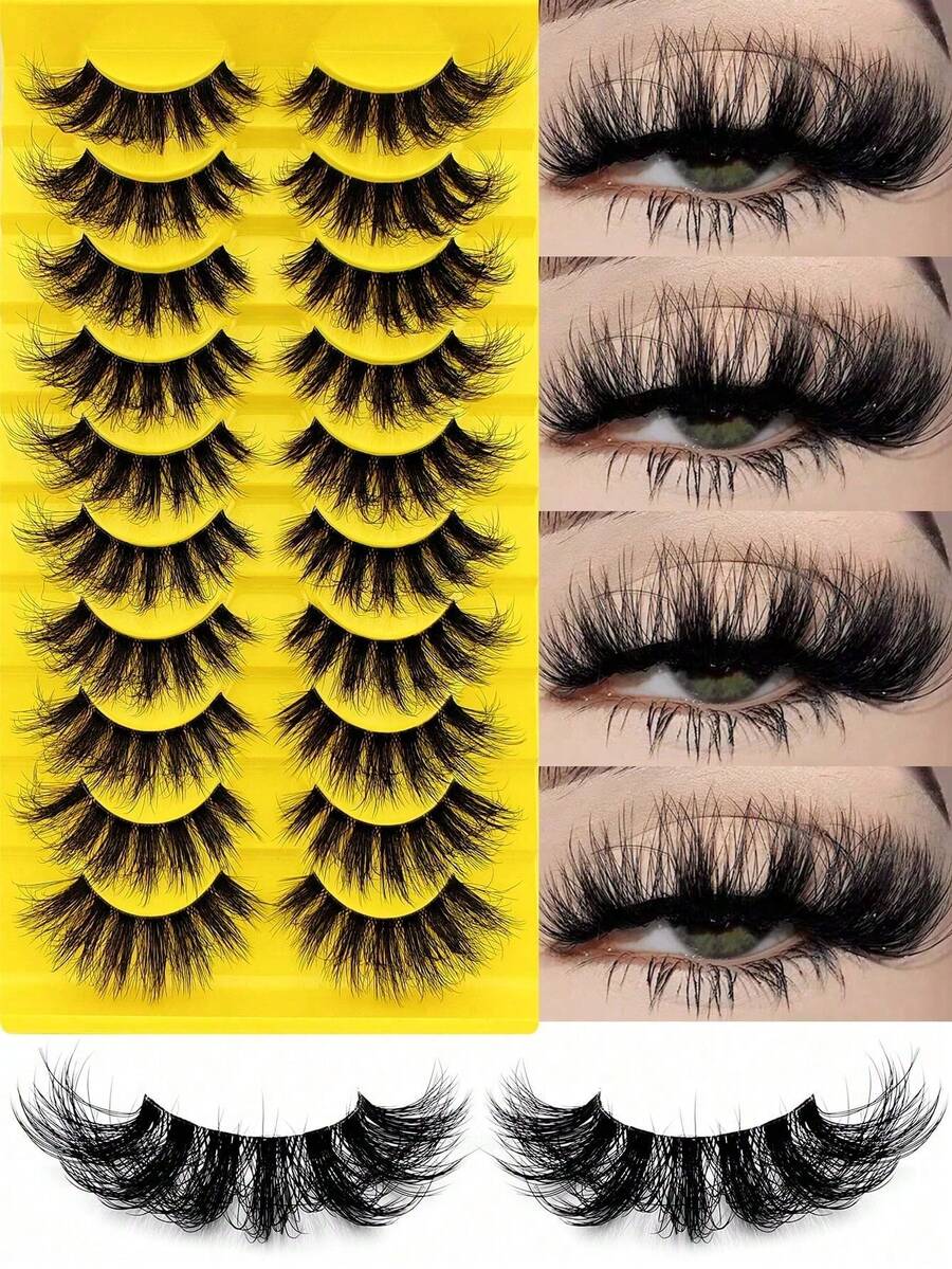 10 Pairs Of Fake Eyelashes, Artificial Fluffy Eyelashes, Natural Daily Appearance Features, Hand Soft Eyelashes, Reusable 10 Pairs Of Different Cross Rolled Eyelashes, CD20 - 黑色 - 查看 1