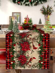 1 pieza Camino de mesa con diseño de pájaro navideño, Camino de mesa decorativo navideño, Camino de mesa tipo lino navideño, Camino de mesa, Camino de mesa, 1 pieza Camino de mesa, 4 piezas Individuales, 1 pieza Funda de cojín, 3 productos disponibles, Decoración de hogar de temporada para interiores/exteriores, Decoración de hogar de invierno, Decoración navideña, Decoración de habitación navideña, Decoración de fiesta navideña - Multicolor - Ver 2