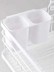 双杯式餐具收纳架 - 紧凑型厨房用具沥水架，采用耐用塑料材质，适用于餐桌、台面或橱柜 - 易于清洁的筷子、叉子、勺子、刀子、铲子等餐具沥水架 - 现代厨房收纳方案，厨房整理收纳，台面收纳，时尚厨具，易清洁材质，餐具架，家庭厨师，简约厨具，结构坚固，适合小户型厨房
