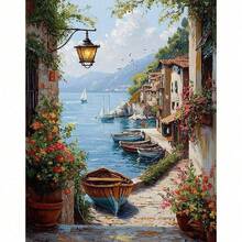 1 件数字油画小镇海滨成人数字油画画布家居装饰艺术 DIY 礼物 40x50 厘米/16x20 英寸无画框