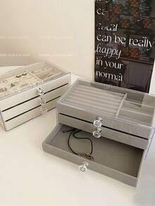 1 Caja de almacenamiento de joyas de 3 capas y 18 rejillas de acrílico, adecuada para aretes, anillos, collares y pulseras de uso diario de las mujeres. Caja de almacenamiento de 3 capas y 72 rejillas con estilo de cajón, desmontable y de gran capacidad para decoración de uñas y diamantes