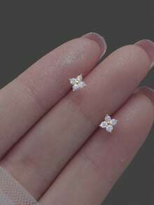 S925 Sterling Silver 18K Gold Mini Four-Leaf Clover Earrings, Sweet & Fresh Meteor Tassel Design For Women