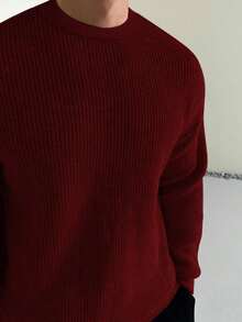 Men's Fashionable Casual Solid Color Sweater - Burgundy - View 3