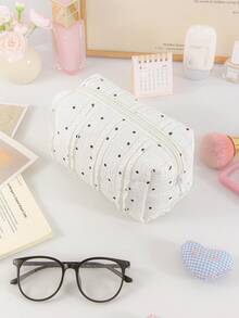 1Pc/Set Lace Fabric Polka Dot Decorate Stripped Pattern Fluffy And Soft Women Makeup Bag Travel Zipper Cosmetic Bag Storage Pouch Cute Toiletry Bag Large Capacity Make Up Organizer Makeup Bag Set Cosmetic Organizer Make Up Bag Travel Skincare Makeup Storage Bag With Handle Multifunctional Storage Bag Back To School Supplies Travel Essentials Cruise Essentials Dorm Essentials Birthday Gift Wedding Bridesmaid Gift Mom's Gift New Year's Gift - Multicolor - View 7