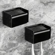 Soporte para cepillo de dientes montado en la pared con tapa para el baño, organizador de almacenamiento de cepillo de dientes para la ducha, colgador de cepillo de dientes autoadhesivo con dispensador de pasta de dientes automático - Negro - Ver 7