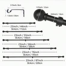 0.63英寸铁艺拼接黑色窗帘杆/罗马杆，经典百搭小球装饰，长度23-87英寸，安装简便，经久耐用，适用于：窗帘杆/浴帘杆/遮阳杆/薄纱窗帘杆，可壁挂或悬挂，适用于卧室、厨房、客厅、餐厅、办公室、宿舍或出租房，现代简约设计，轻巧窗帘杆支架套装