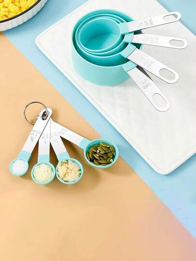 4pcs Stainless Steel Baking Utensils Set - Measuring Spoons, Cups With Scales, Plastic Measuring Scoops, Kitchen Tools