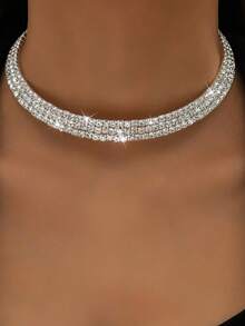 水鑽裝飾頸鏈 - 銀色 - 查看 5