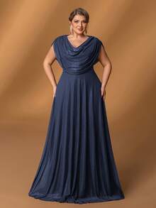 Faeriesty Mosy Plus Women' Draped Collar Sleeveless Formal Party Dress&Mother Of The Bride Dresses - Navy Blue - View 5
