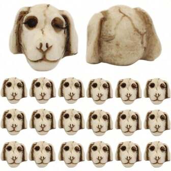 骷髅狗头装饰，20 件万圣节迷你骷髅头装饰，树脂逼真狗骷髅头雕像道具，适用于万圣节派对装饰