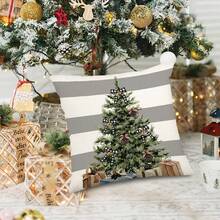 2PCS Christmas Pillowcase Sofa Decoration, Striped Pine Christmas Gift Indoor And Outdoor Decoration, Winter Christmas Farmhouse Party Pillowcase, Single-Sided Without Pillow Insert