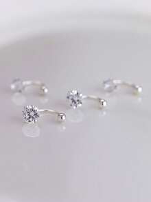 1pc S925 Sterling Silver Nose Stud, 3/4/5/6mm White Cubic Zirconia Nose Stud, Curved Hook Nose Ring, Unisex, Minimalist Nose Piercing Jewelry