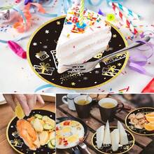 New Year's Eve Themed Party Plate Set, Including 20 Person Sets/10 Person Sets, 7-Inch+9-Inch+Themed Paper Cups+Napkins, Party Exclusive! Suitable For Outdoor Picnics, Daily Gatherings, Restaurant Decorations, Kitchens, Birthday Parties, Bridal Showers - Multicolor - View 4