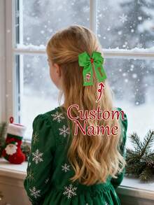 1pc Christmas Custom Name Hair Bow For Girls Santa Claus/Christmas Tree/Gingerbread Man Embroidered Bow Alligator Clip Adorable Plain Hair Clip Christmas Personalized Hair Clip Cute Sweet Customized Hairpin Kids Hair Accessory
