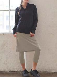 Women Knee Length Skirt, Skirted Leggings With Pockets Built In Shorts, Golf Tennis Skorts, Outdoor Workout Activewear - 灰色 - 查看 1