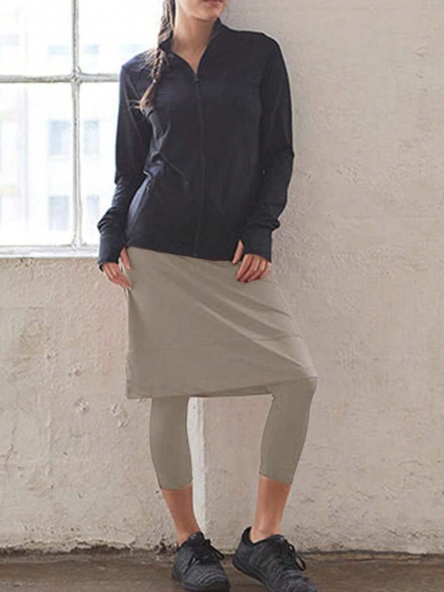 Women Knee Length Skirt, Skirted Leggings With Pockets Built In Shorts, Golf Tennis Skorts, Outdoor Workout Activewear - 灰色 - 查看 1