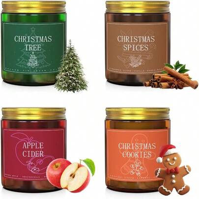 Christmas Scented Candle Set 4 Pack Colored Glass Jars Aromatherapy Candles Gifts For Women And Men Home Decor Festive Scents Tree Cookies Spice Cider Merry Christmas