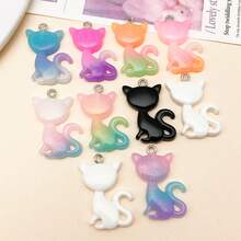 10 buc pandantive cu rășină mixtă aleatorie, în două tonuri, cu gradient de pisici, pentru brățări, coliere și cercei DIY - Consumabile pentru realizarea de bijuterii fine, cu formă drăguță de pisică, pentru decorare artizanală lucrată manual