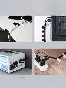 20pcs Self-Adhesive Heavy-Duty Hook And Loop Cable Ties, Black & White Cord Organizer For Data Wires Management Desktop Computer Wire Fastening Straps Multi-Purpose Office Tabletop Nylon Adjustment Bands, Wire Holder Clips, Reusable Cable Ties, Cord Management Clips, Clips For Cords, Cord Organization, Adjustable Straps, Tidy Wire Solution, Durable Clips, Longlasting Bands, Wire Clips, Office Professionals, Workspace Organization - Multicolor - View 9