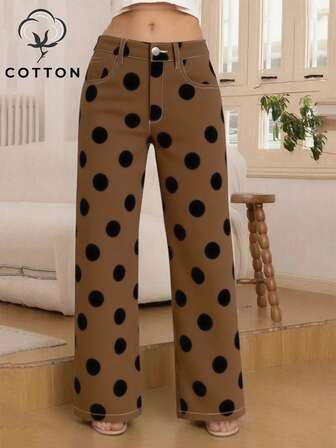 Blugi drepți cu buline albe, stil boem, 2025, la modă pentru femei