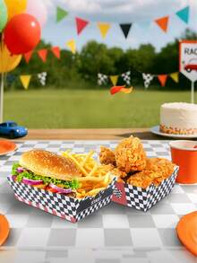 6pcs Racing Car Theme Paper Food Trays, Black & White Checkered Disposable Food Containers, Baby Shower Food Serving Trays, Racing Car Birthday Party Tableware Decor, Disposable Party Supplies, Snack Trays, Bread Boxes, Cake Boxes, Cookie Boxes, Candy Boxes, Fries & Popcorn Boxes, Donut Packaging Boxes, Holiday Event Party Food Platters, Birthday Party Supplies - Racing - View 10
