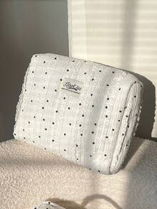 1Pc/Set Lace Fabric Polka Dot Decorate Stripped Pattern Fluffy And Soft Women Makeup Bag Travel Zipper Cosmetic Bag Storage Pouch Cute Toiletry Bag Large Capacity Make Up Organizer Makeup Bag Set Cosmetic Organizer Make Up Bag Travel Skincare Makeup Storage Bag With Handle Multifunctional Storage Bag Back To School Supplies Travel Essentials Cruise Essentials Dorm Essentials Birthday Gift Wedding Bridesmaid Gift Mom's Gift New Year's Gift - Multicolor - View 6