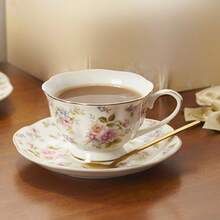 1pc Floral Pattern Ceramic Coffee Mug, Fashionable Couple Milk Cup, High-Quality Breakfast Cup, Suitable For Coffee, Milk, Cocoa, Cinnamon Latte, Creative Holiday Christmas And Birthday Gift - Multicolor - View 4