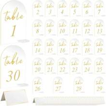 30 juegos de nmeros de mesa de boda con soportes impresos en oro de 1 a 30 carteles de mesa, soporte de exhibicin de acrlico transparente para bodas, recepcin, fiestas, centros de mesa 4x 6 - por defecto - Ver 2
