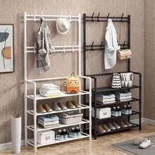 Multifunctional Metal Storage Rack With 8 Double Hooks, 5 Tier Clothes Hat Shoes Organizer Suitable For Bedroom, Living Room, Entrance And Office, Easy To Assemble