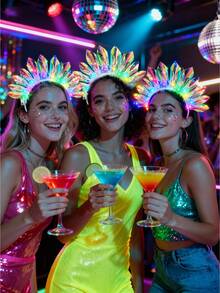 1pc Women's LED Luminous Flower Crown Headpiece - Festival PVC Headband, Suitable For Graduation, Mother's Day, Wedding, Bachelorette Party, Birthday, Cosplay, And Music Festivals, Headpiece Accessory - Multicolor - View 2