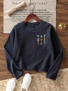 Tween Boy 意大利 Brainrot 图案长袖 T 恤，秋冬上衣