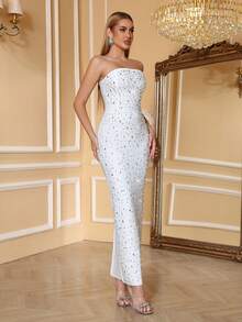 Love Aing Sommar Vit Handgjord Pärlpärlad Ärmlös Bustier Elegant Festklänning, Sexig Charmig Balklänning, Bodycon Klänning - Vitt - Visa 5