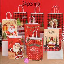 6/12/24件/套 21*15*8CM 2024 纸质创意优雅派对圣诞节节日礼品袋，泰迪熊、企鹅、雪人、圣诞老人图案可重复使用手提袋，适用于平安夜、圣诞节家庭礼物装饰、包装 - 彩色 - 查看 15