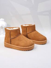 新款孩子們雪地靴適用於秋冬溫暖毛絨男孩們,女孩們,靴子帶厚 - 棕色 - 查看 5