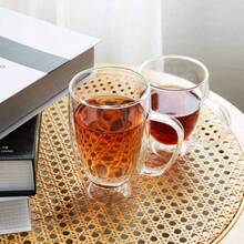 - Tazas de caf de cristal de doble pared con asa, vidrio de caf aislado, tazas de caf transparente, tazas de caf de cristal, tazas de caf con tapa, tazas de t, tazas de caf con leche, vasos de bebidas, resistentes al calor, 2 unidades