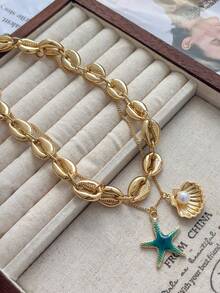 طقم قلادة متعدد الطبقات بطراز بوهيمي به نجوم وأصداف البحر ، مناسبة للارتداء اليومي وحفلات وأزياء الشاطئ